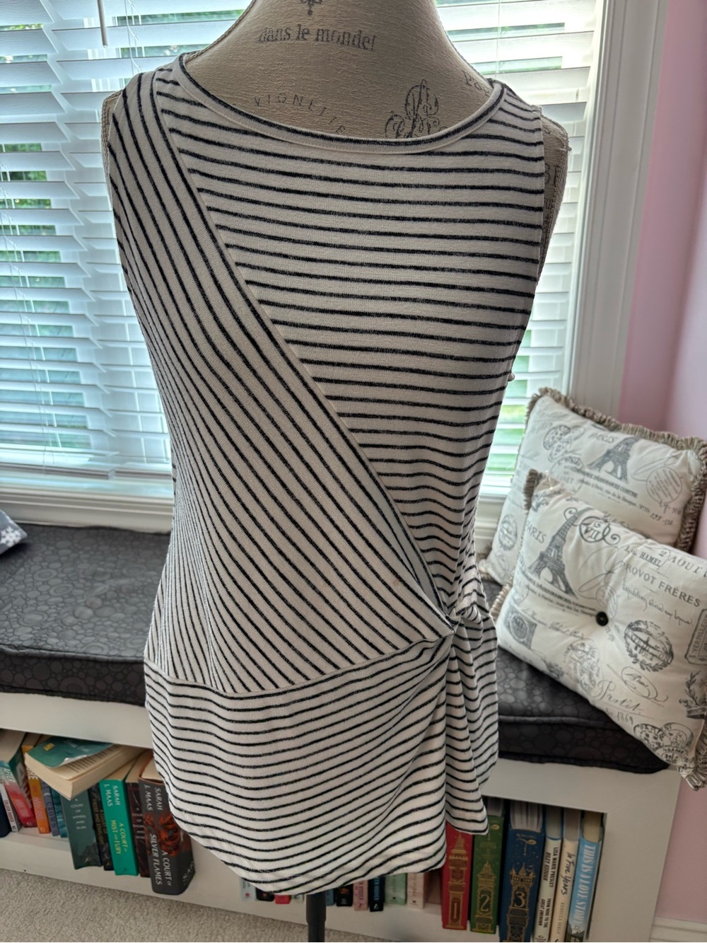 Banana Republic Black and White Asymmetrical Stripe Tie-Detail Dress